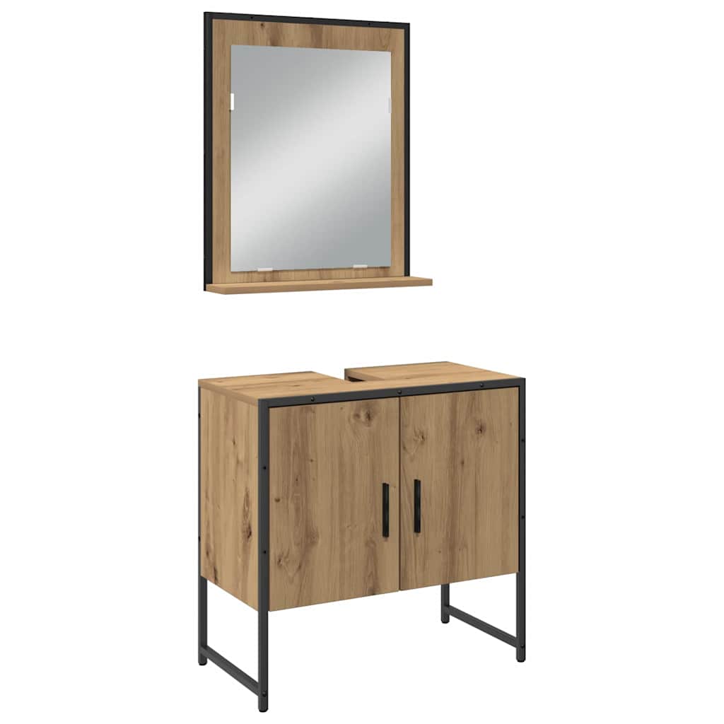 3 Piece Bathroom Cabinet Set Engineered Wood Artisan oak