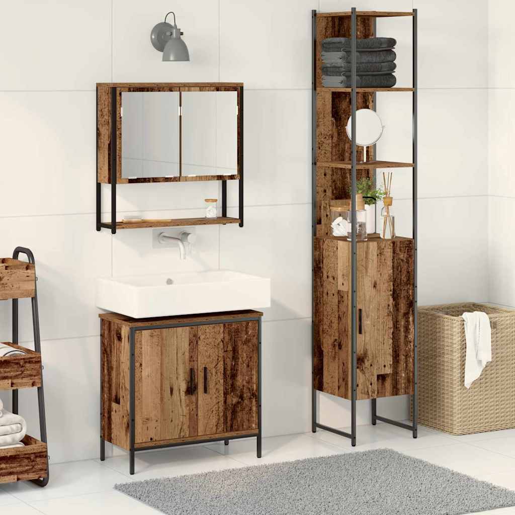 3 Piece Bathroom Furniture Set Engineered Wood Old wood