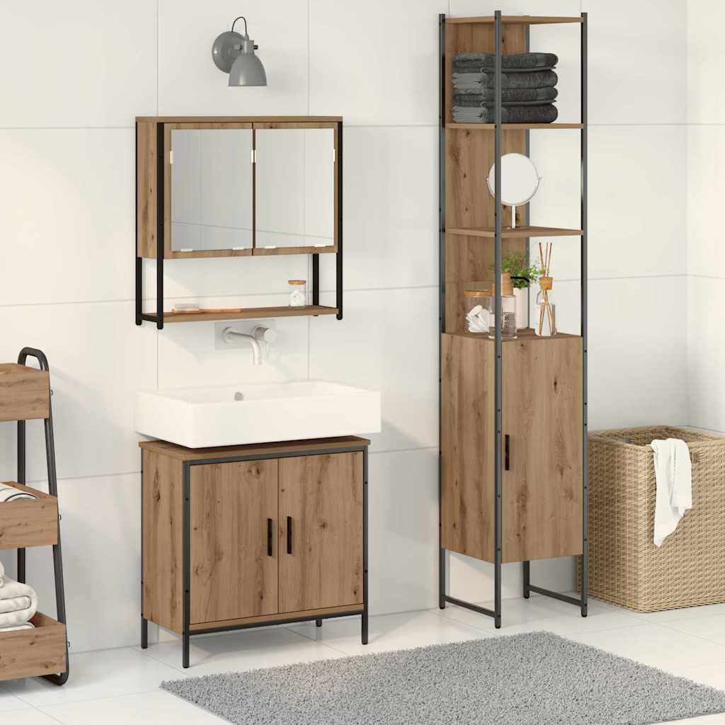 3 Piece Bathroom Furniture Set Engineered Wood Artisan oak