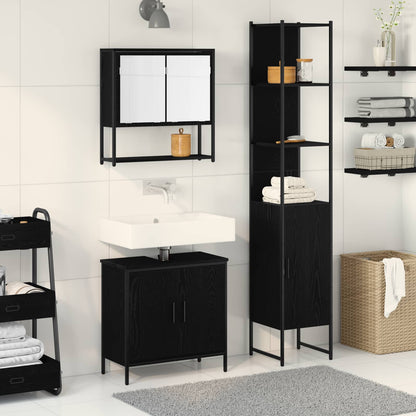 3 Piece Bathroom Furniture Set Engineered Wood Black oak