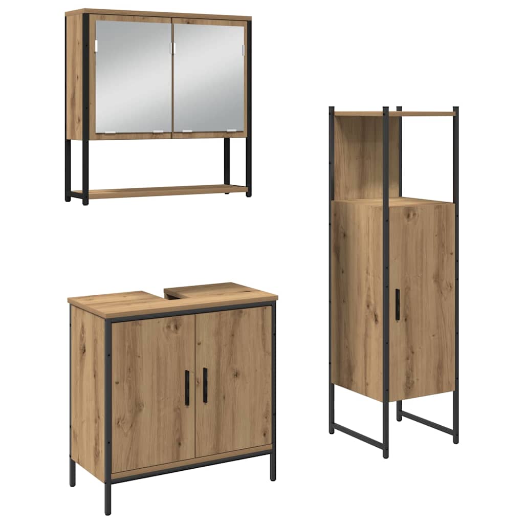 3 Piece Bathroom Furniture Set Engineered Wood Artisan oak
