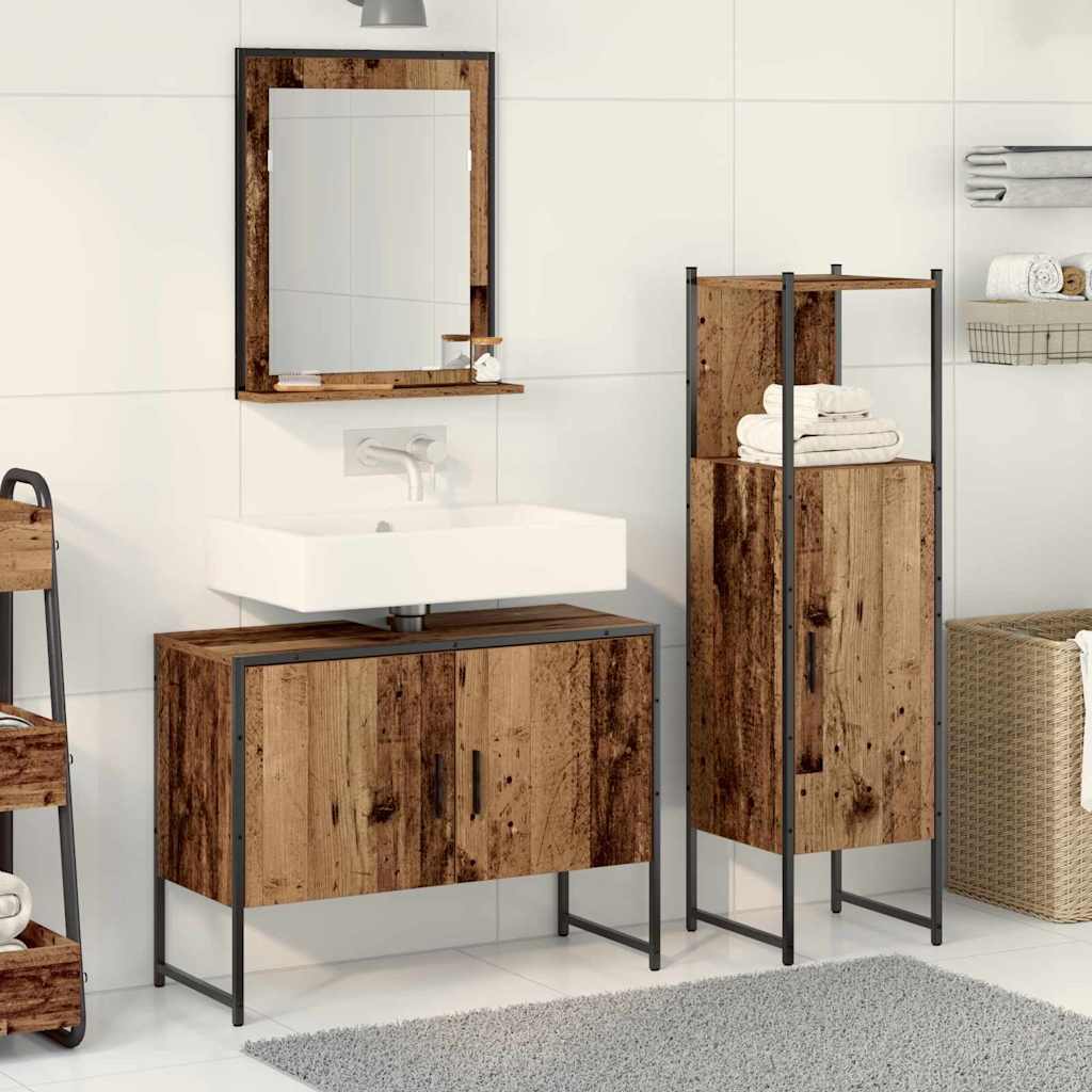 3 Piece Bathroom Cabinet Set Engineered Wood Old wood