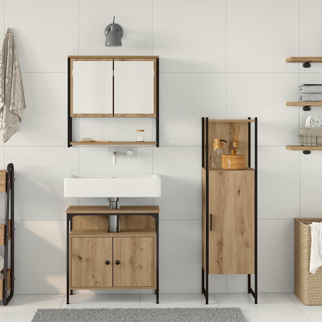 3 Piece Bathroom Furniture Set Engineered Wood Artisan oak