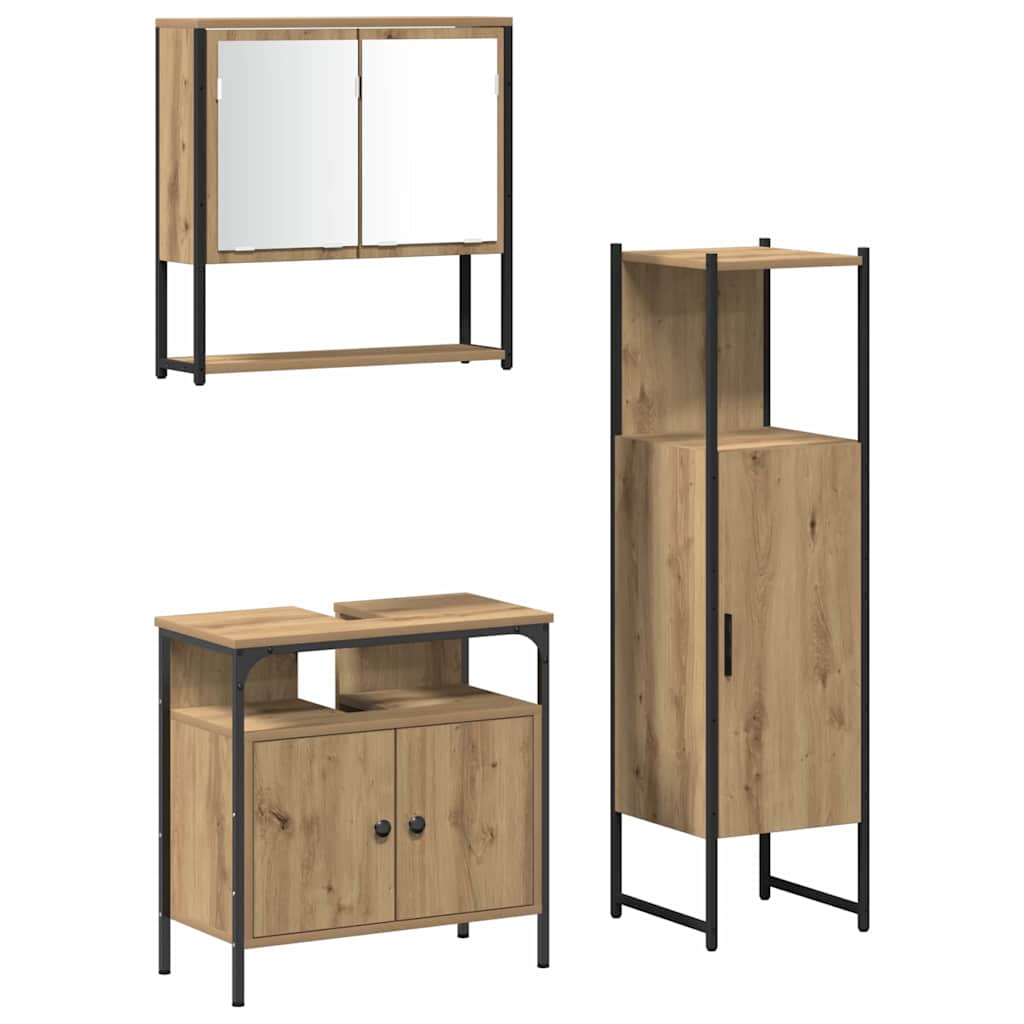 3 Piece Bathroom Furniture Set Engineered Wood Artisan oak