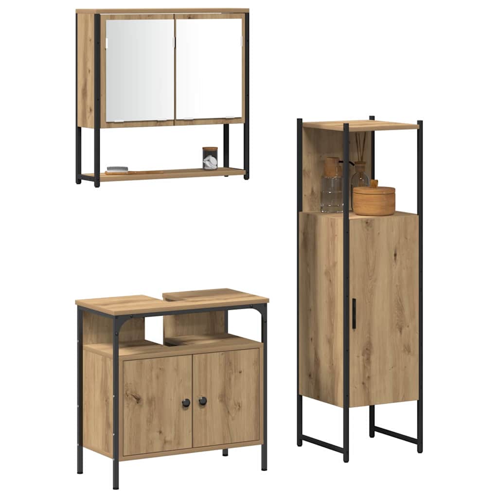 3 Piece Bathroom Furniture Set Engineered Wood Artisan oak