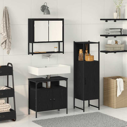 3 Piece Bathroom Furniture Set Engineered Wood Black oak