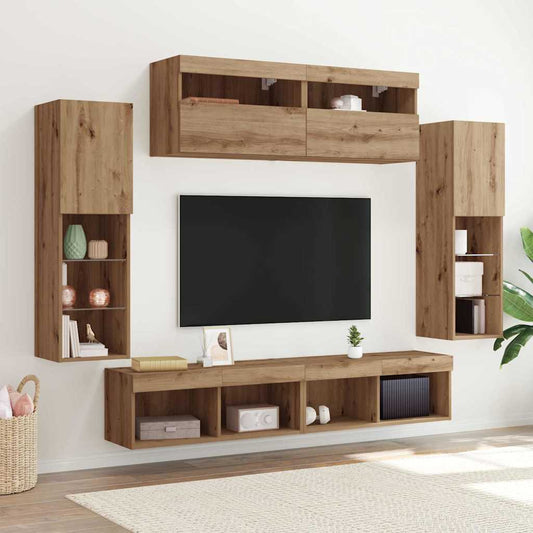 8 Piece TV Wall Cabinet Set with LED Lights Artisan oak