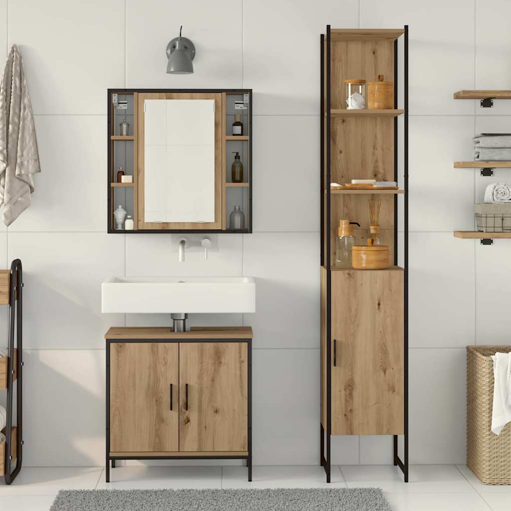 3 Piece Bathroom Cabinet Set Engineered Wood Artisan oak