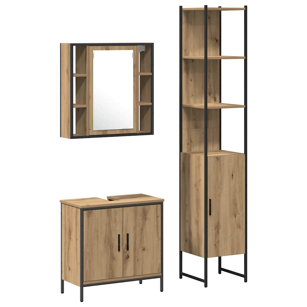 3 Piece Bathroom Cabinet Set Engineered Wood Artisan oak