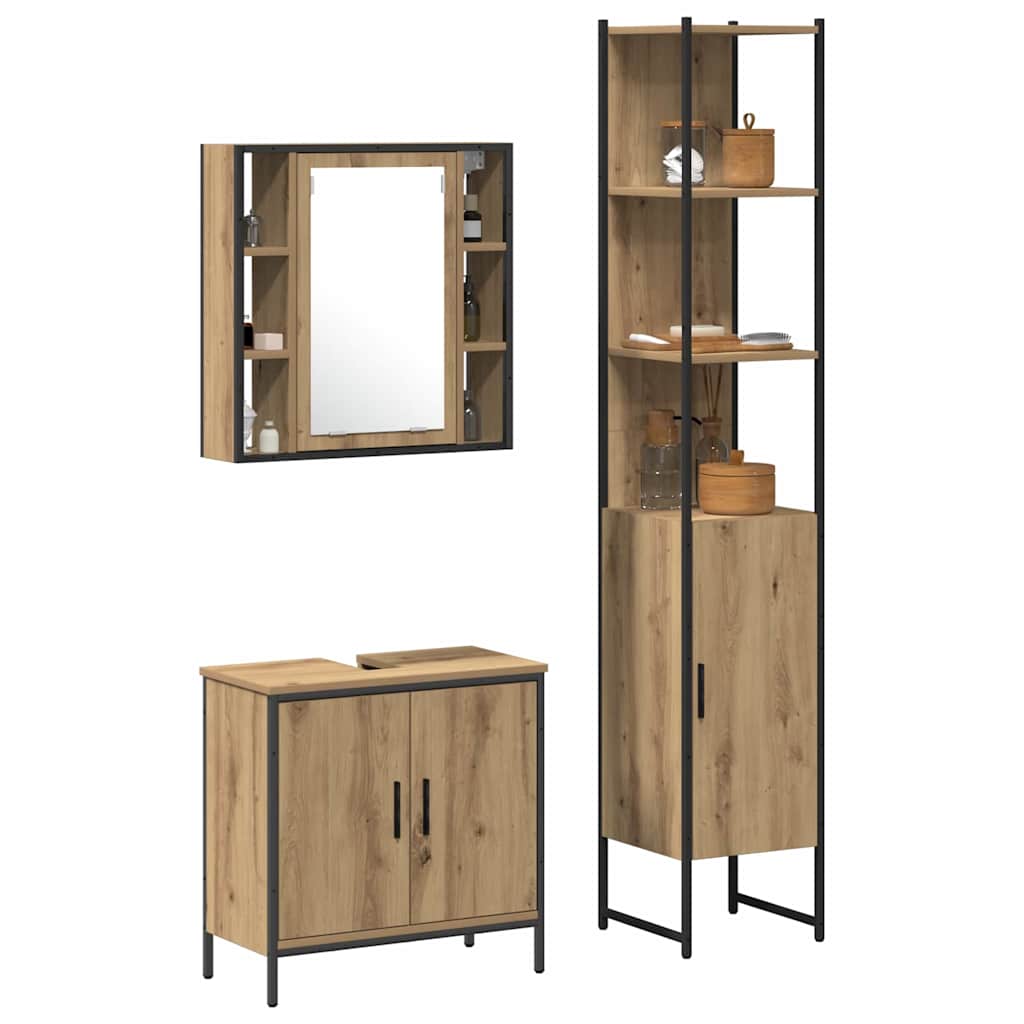 3 Piece Bathroom Cabinet Set Engineered Wood Artisan oak