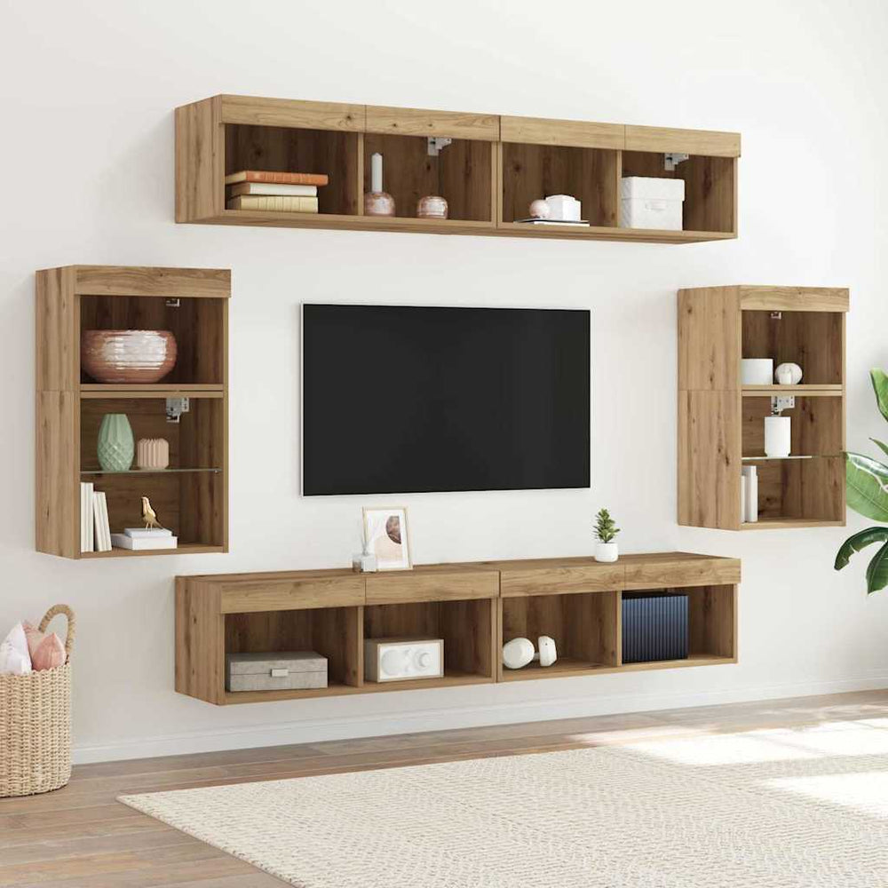 vidaXL 8 Piece TV Wall Units with LED Engineered Wood