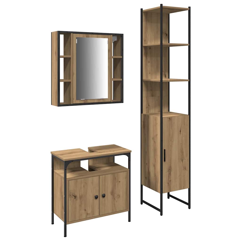 3 Piece Bathroom Cabinet Set Engineered Wood Artisan oak
