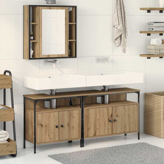 3 Piece Bathroom Cabinet Set Engineered Wood Artisan oak