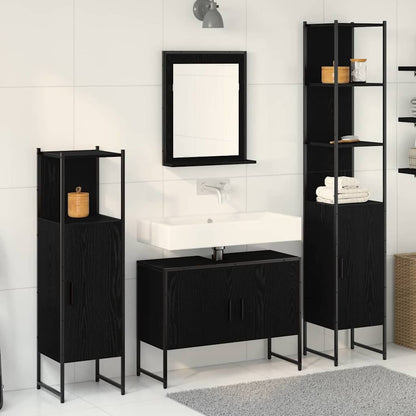 4 Piece Bathroom Cabinet Set Engineered Wood Black oak