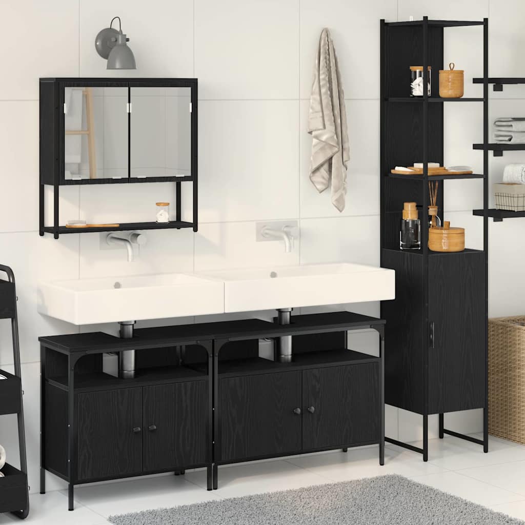 Bathroom Furniture Set 4 pcs Engineered Wood Black oak