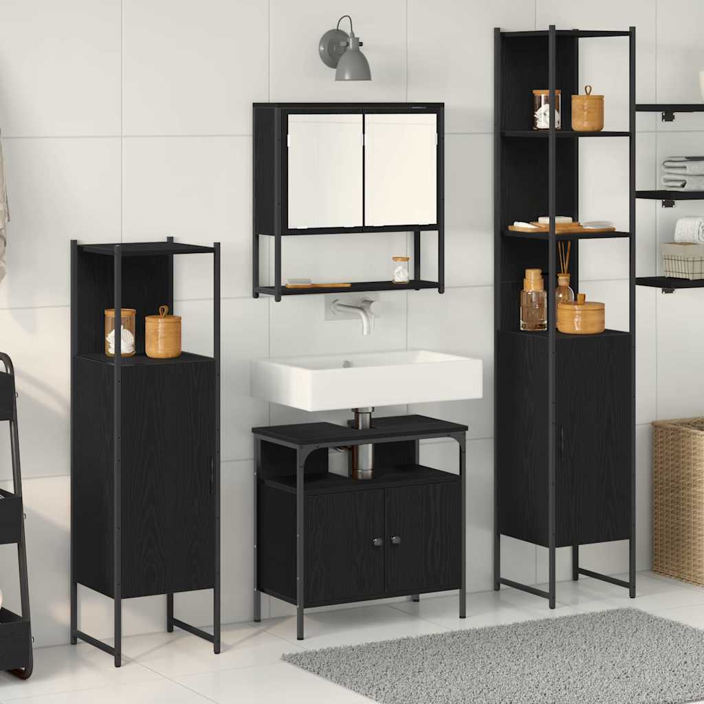 Bathroom Furniture Set 4 pcs Engineered Wood Black oak