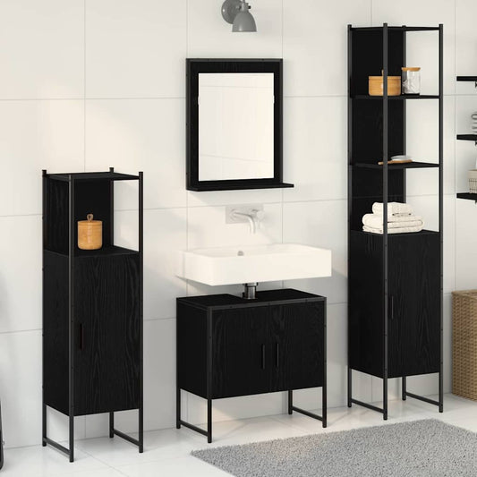 4 Piece Bathroom Cabinet Set Engineered Wood Black oak