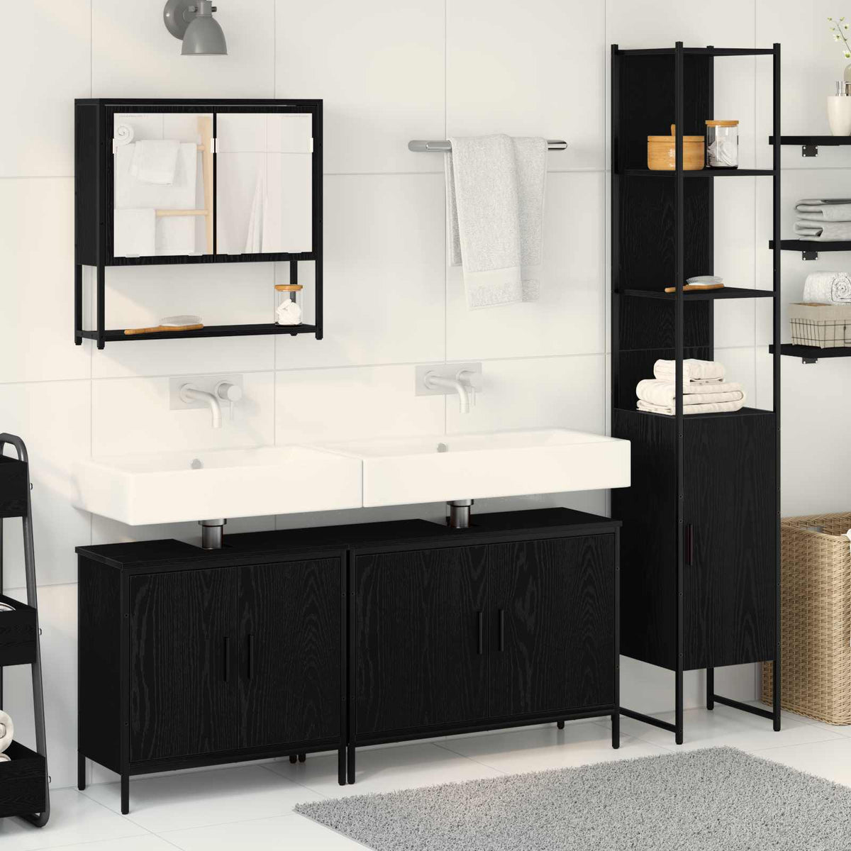 4 Piece Bathroom Furniture Set Engineered Wood Black oak