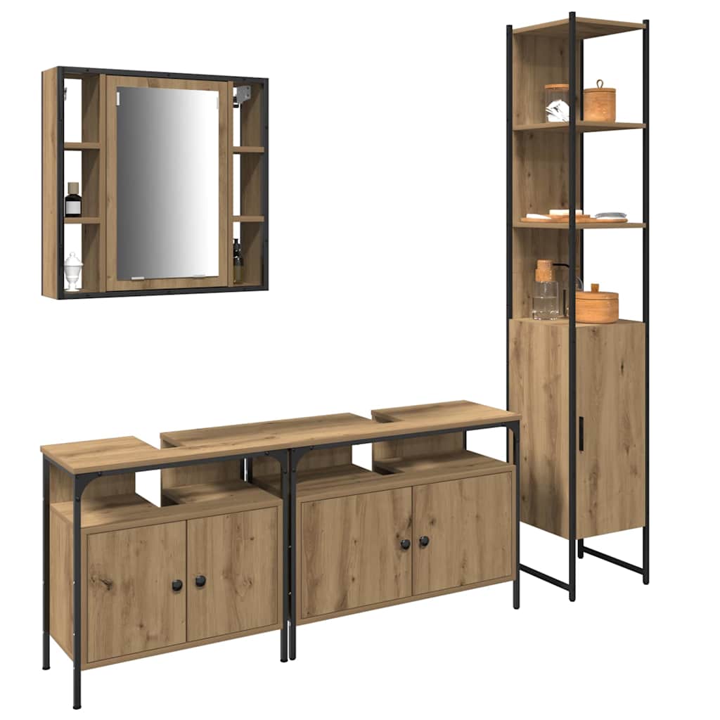 4 Piece Bathroom Cabinet Set Engineered Wood Artisan oak