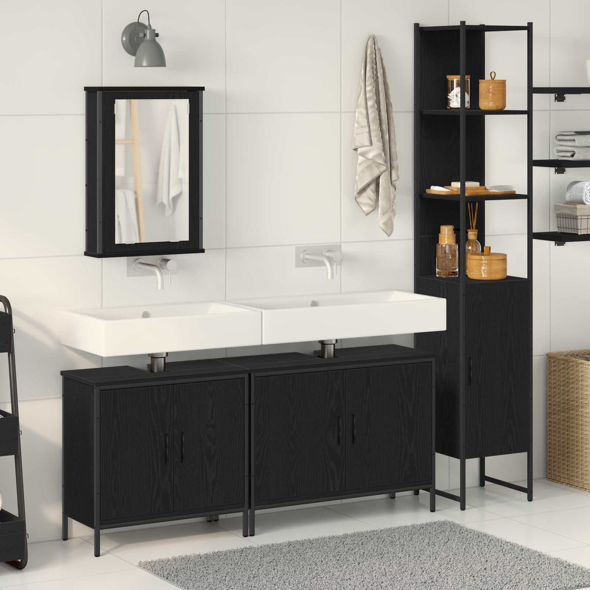 4 Piece Bathroom Furniture Set Engineered Wood Black oak