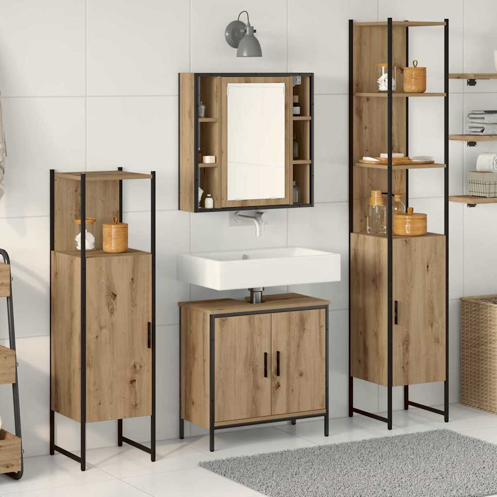 4 Piece Bathroom Cabinet Set Engineered Wood Artisan oak