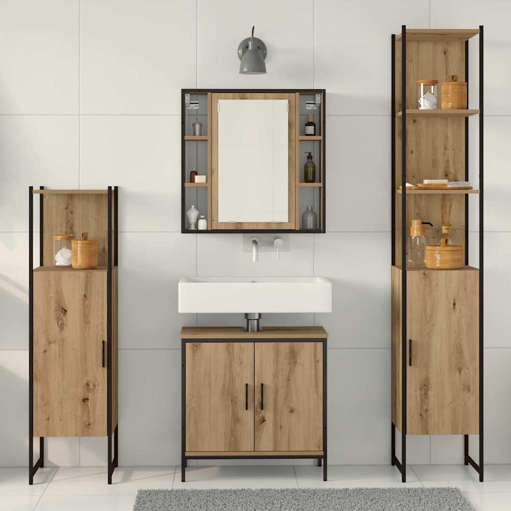 4 Piece Bathroom Cabinet Set Engineered Wood Artisan oak