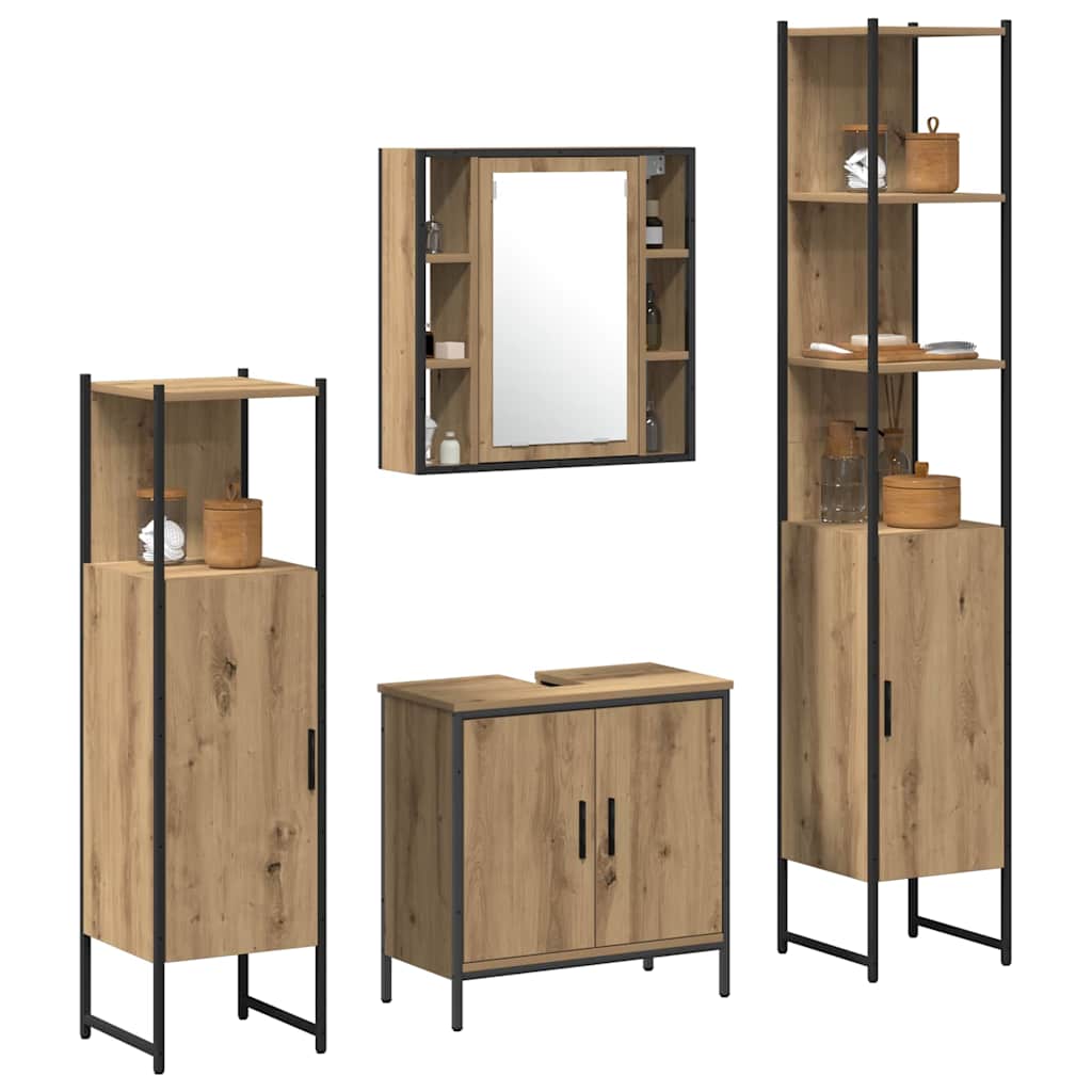 4 Piece Bathroom Cabinet Set Engineered Wood Artisan oak