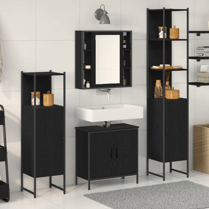 4 Piece Bathroom Cabinet Set Engineered Wood Black oak