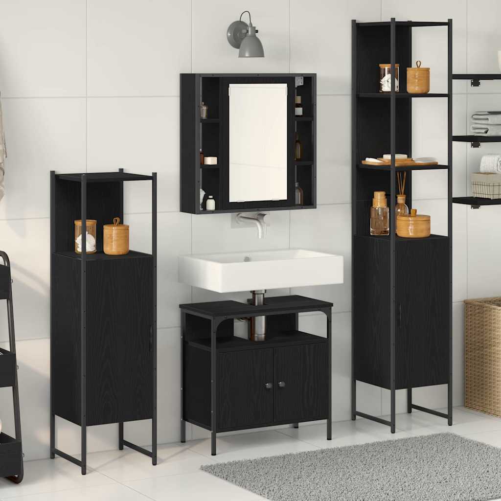 4 Piece Bathroom Cabinet Set Engineered Wood Black oak