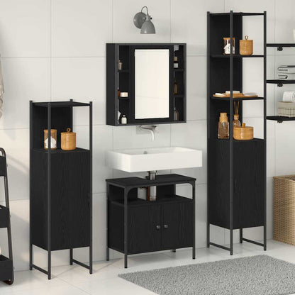 4 Piece Bathroom Cabinet Set Engineered Wood Black oak