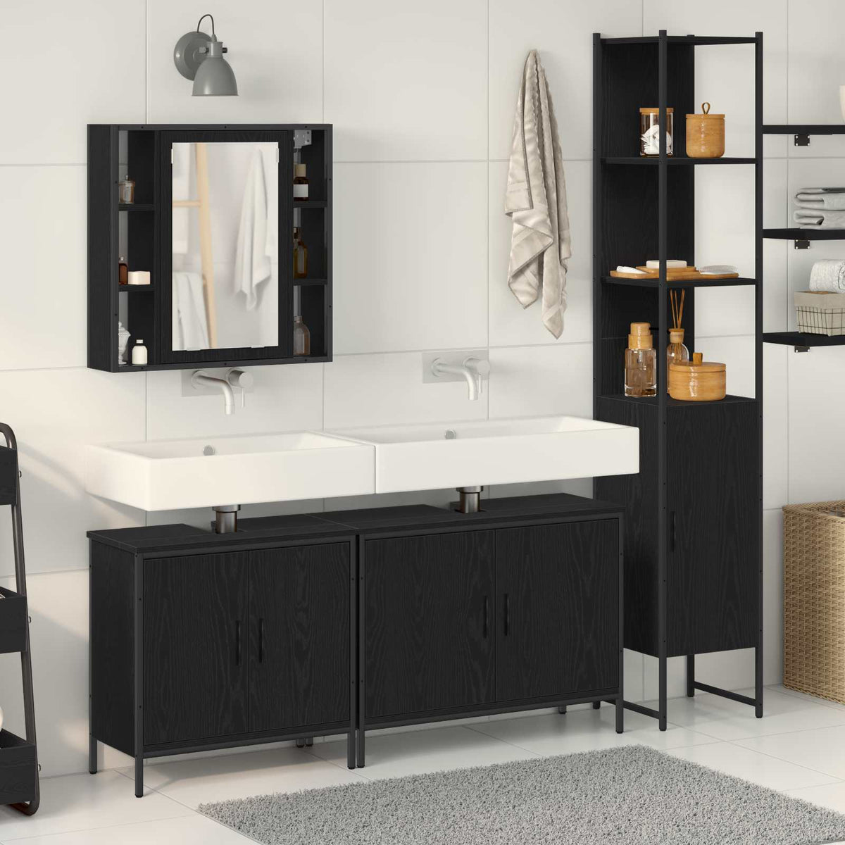 4 Piece Bathroom Cabinet Set Engineered Wood Black oak