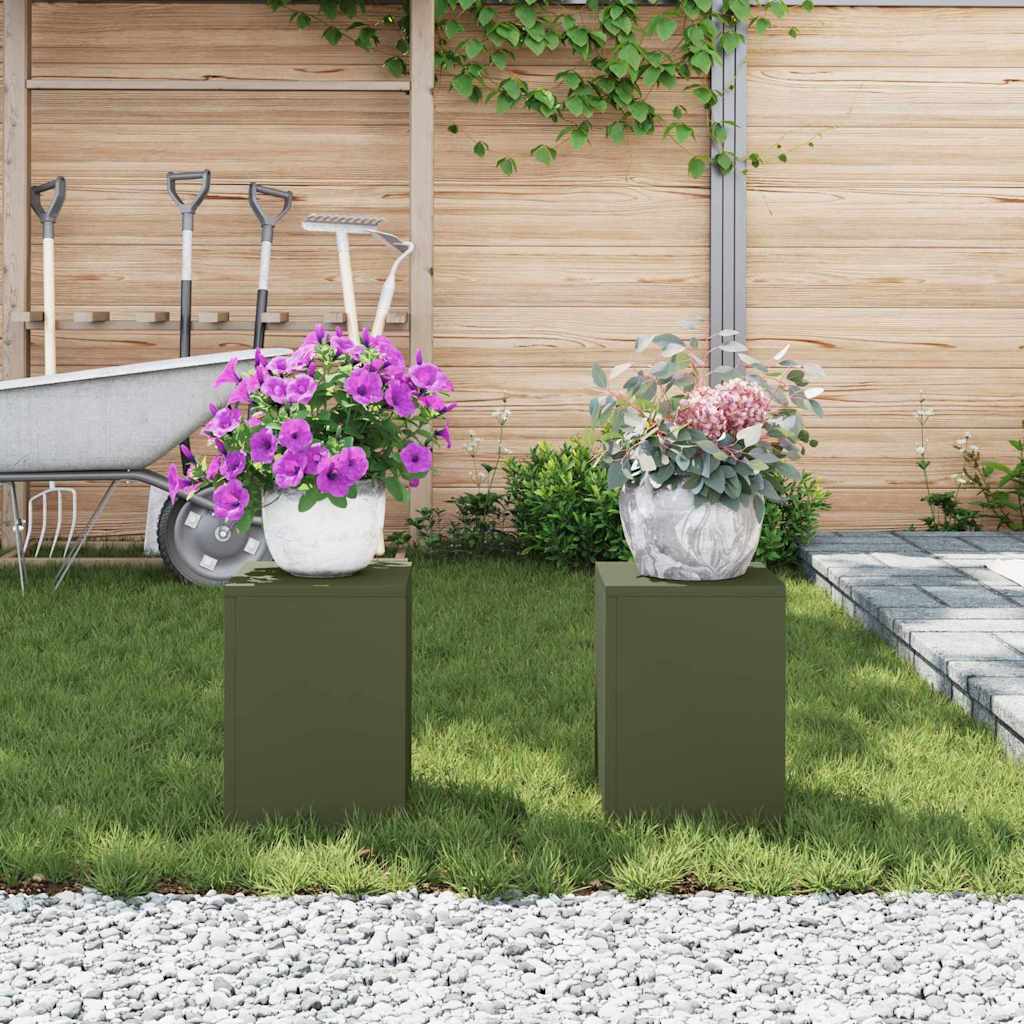 Plant Stand 2 pcs 30 x 30 x 40 cm Steel Olive Green 2x (24 x 24 x 35 cm)