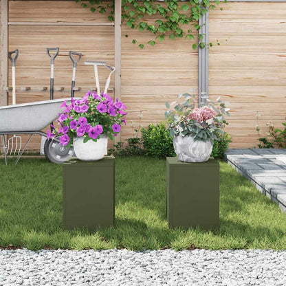 Plant Stand 2 pcs 30 x 30 x 40 cm Steel Olive Green 2x (24 x 24 x 35 cm)