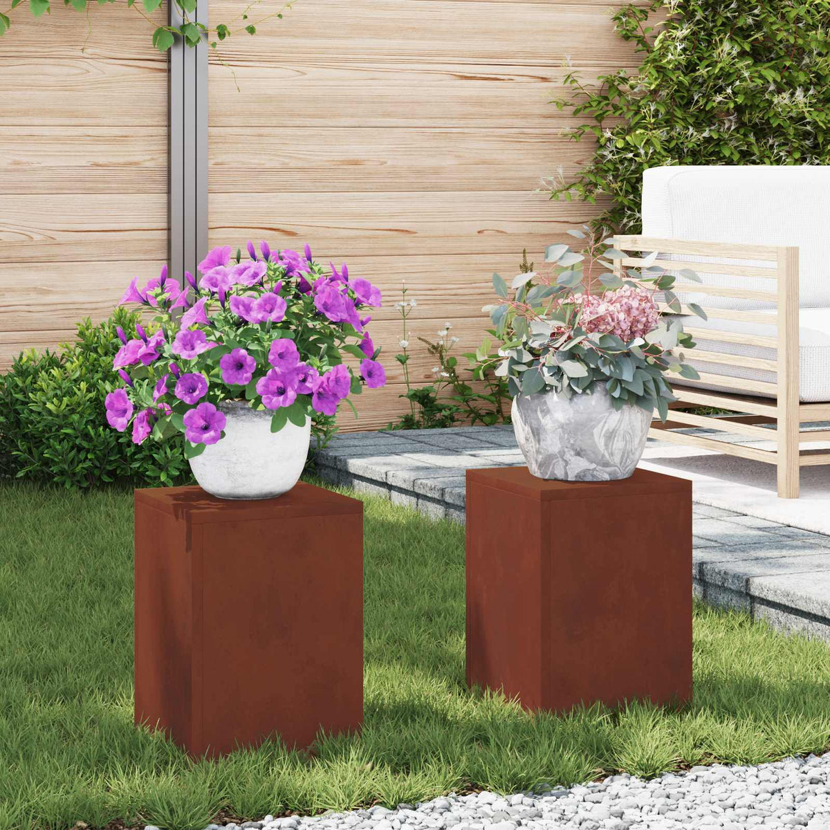 Plant Stand Rusty 30 x 30 x 40 cm Weathering Steel 2x (24 x 24 x 35 cm)