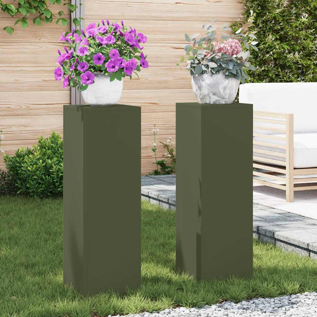 Plant Stand 2 pcs 30 x 30 x 40 cm Steel Olive Green 2x (24 x 24 x 75 cm)