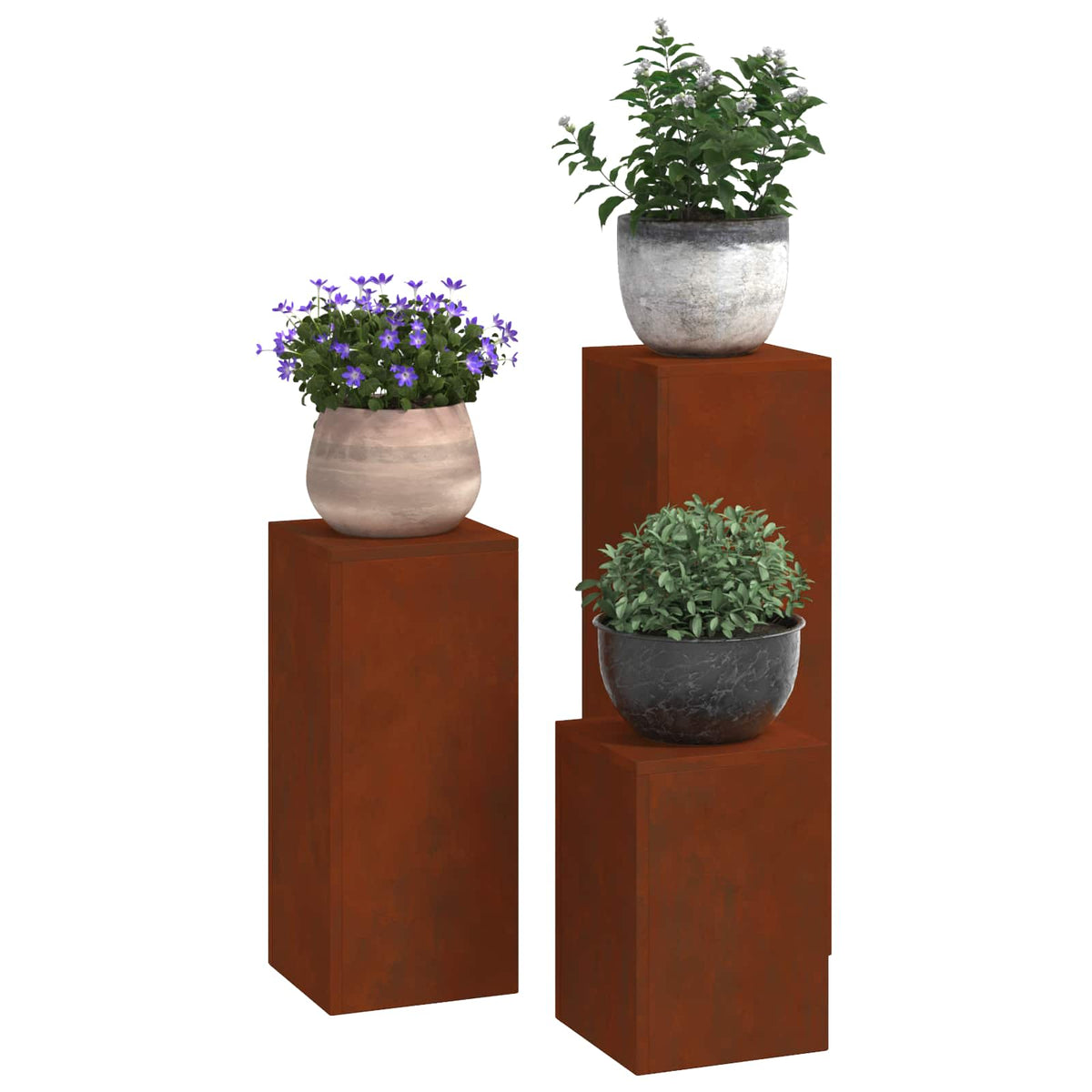 Plant Stand Rusty 30 x 30 x 40 cm Weathering Steel 3x (24 x 24 x 35/55/75 cm)