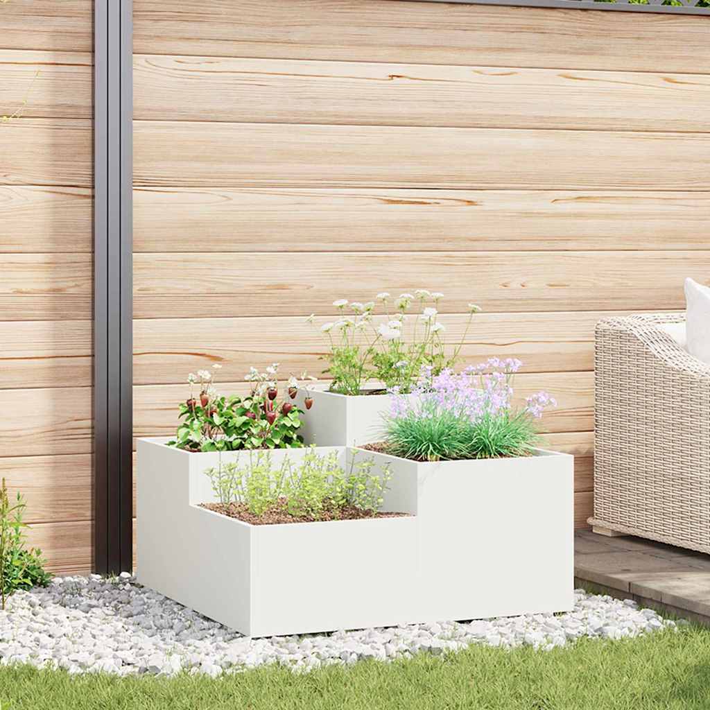 Garden Planter Steel Width 80 cm White 48 cm