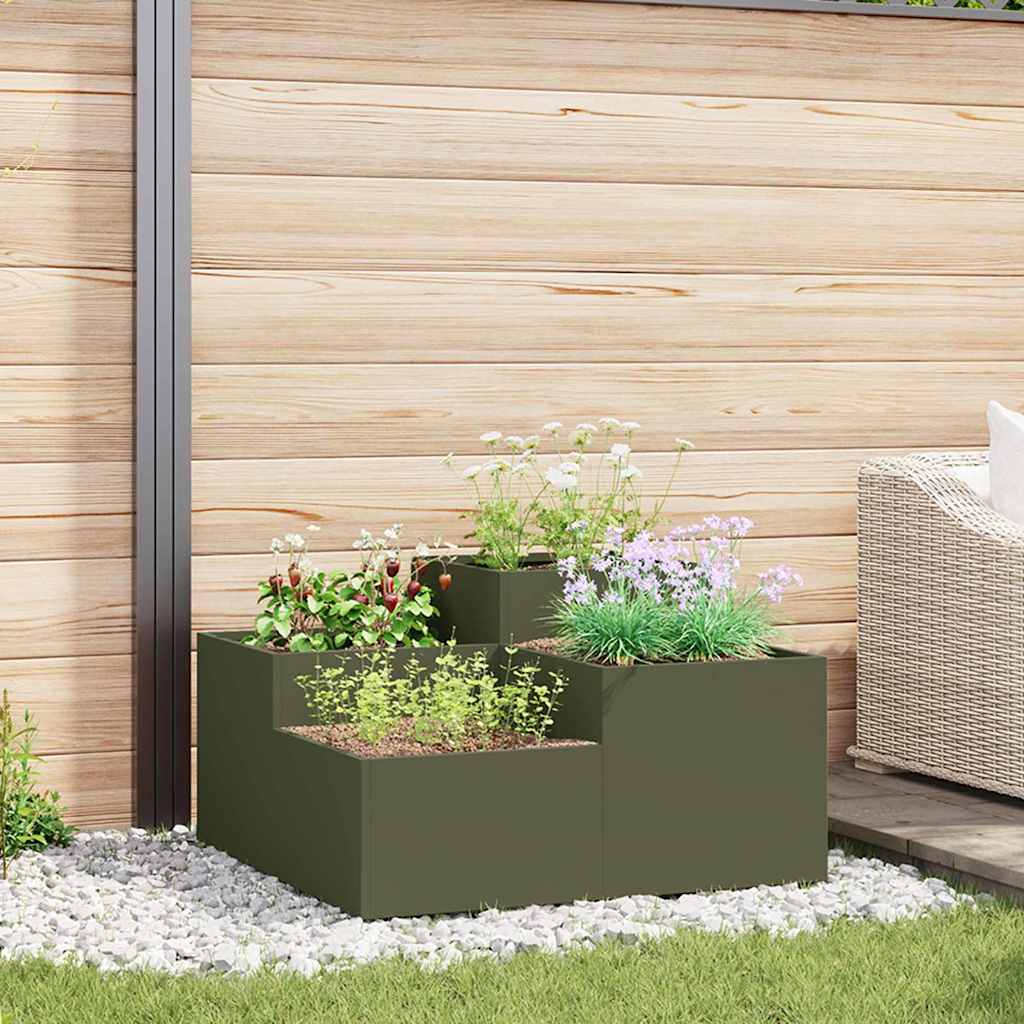 Garden Planter Steel Width 80 cm Olive green 48 cm