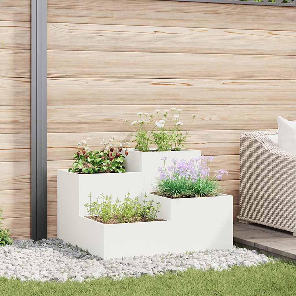 Garden Planter Steel Width 80 cm White 60 cm