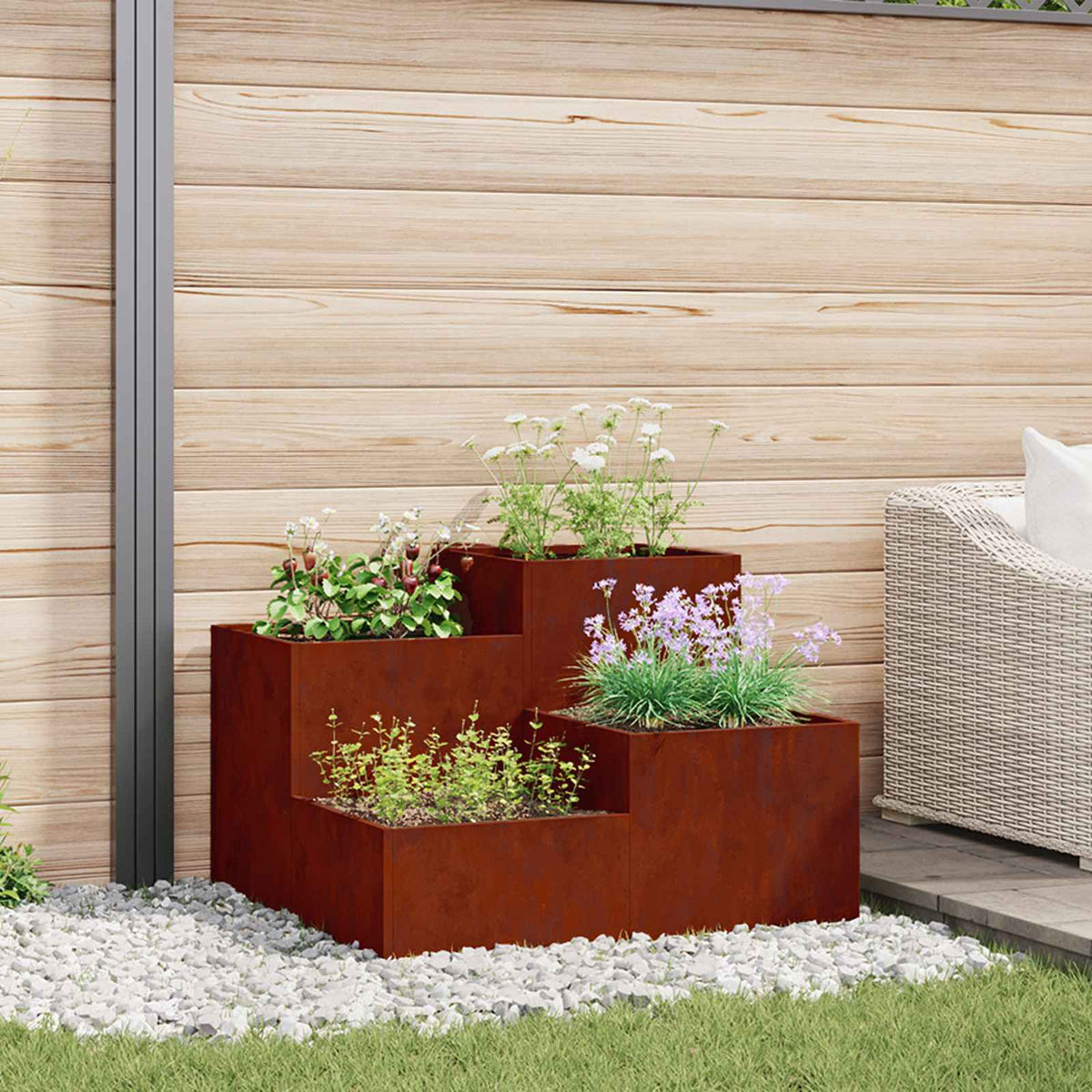 Garden Planter Steel Width 80 cm Weathering steel 60 cm