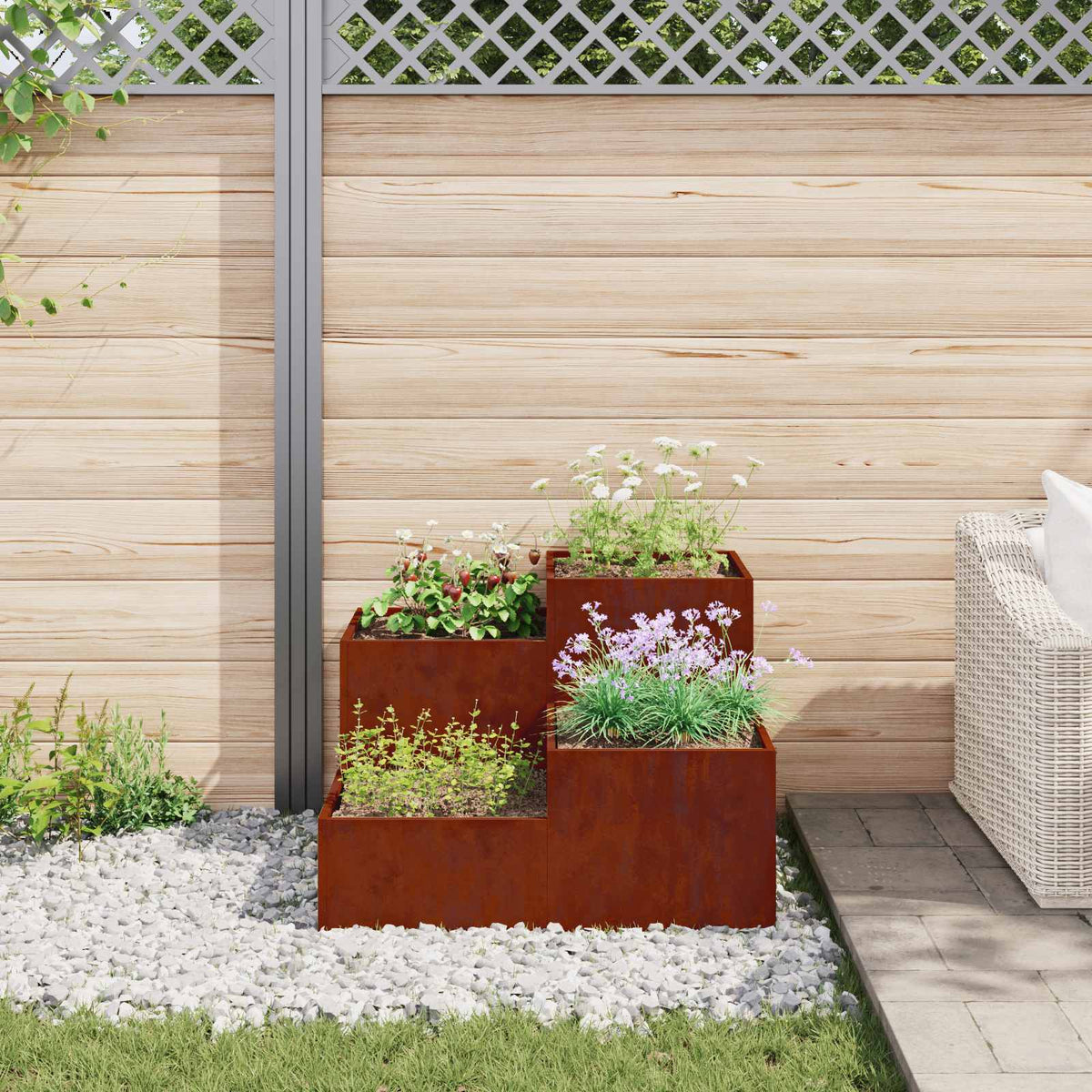 Garden Planter Steel Width 80 cm Weathering steel 60 cm