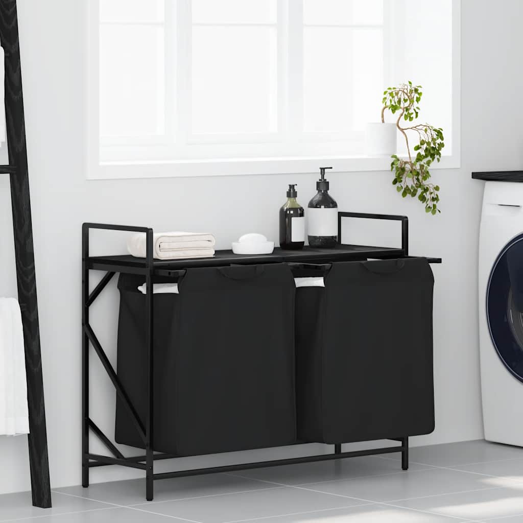 Laundry Basket 1 Compartment with Shelf Black oak