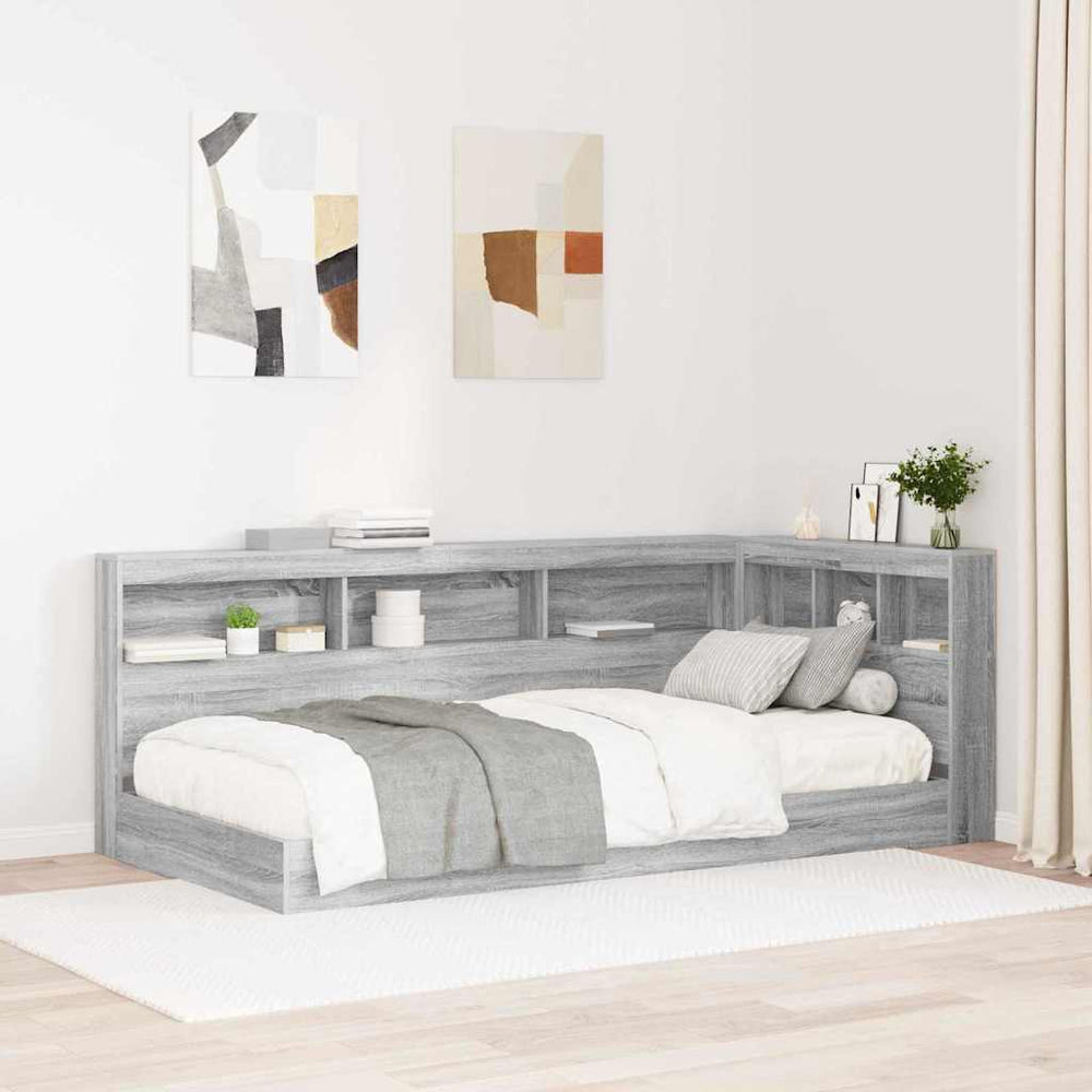 vidaXL Storage Headboard Engineered Wood Length 200 cm Grey Sonoma