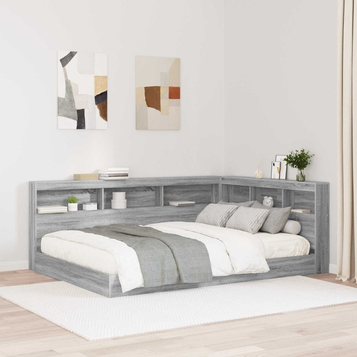 Storage Headboard Engineered Wood Length 200 cm Grey Sonoma 150 cm