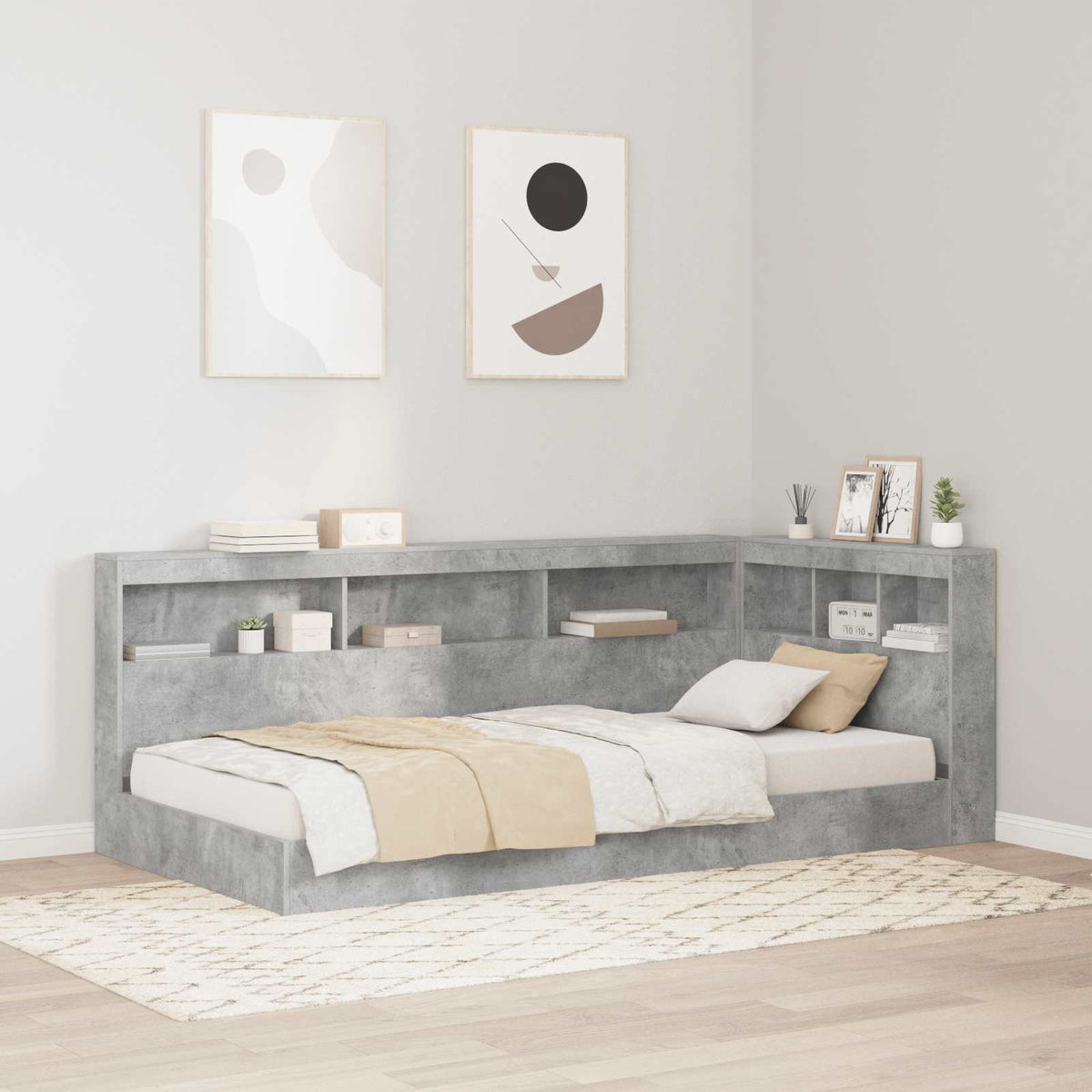 Storage Headboard Engineered Wood Length 190 cm Width 75 cm Concrete grey