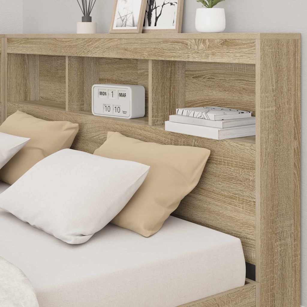 Storage Headboard Engineered Wood Length 190 cm Width 135 cm Sonoma oak