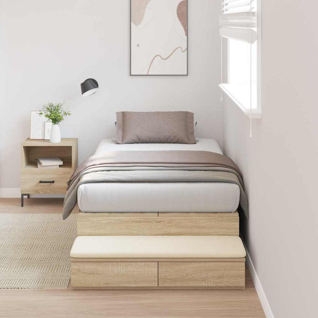vidaXL Storage Bed Frame with Drawer Sonoma Oak 100 cm Engineered Wood 1