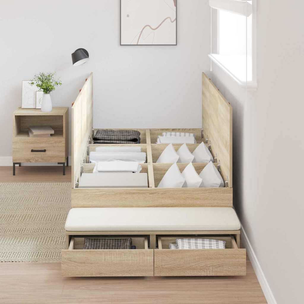 vidaXL Storage Bed Frame with Drawer Sonoma Oak 100 cm Engineered Wood 4