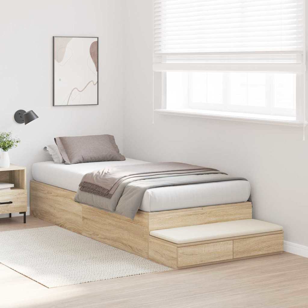 vidaXL Storage Bed Frame with Drawer Sonoma Oak 100 cm Engineered Wood 5