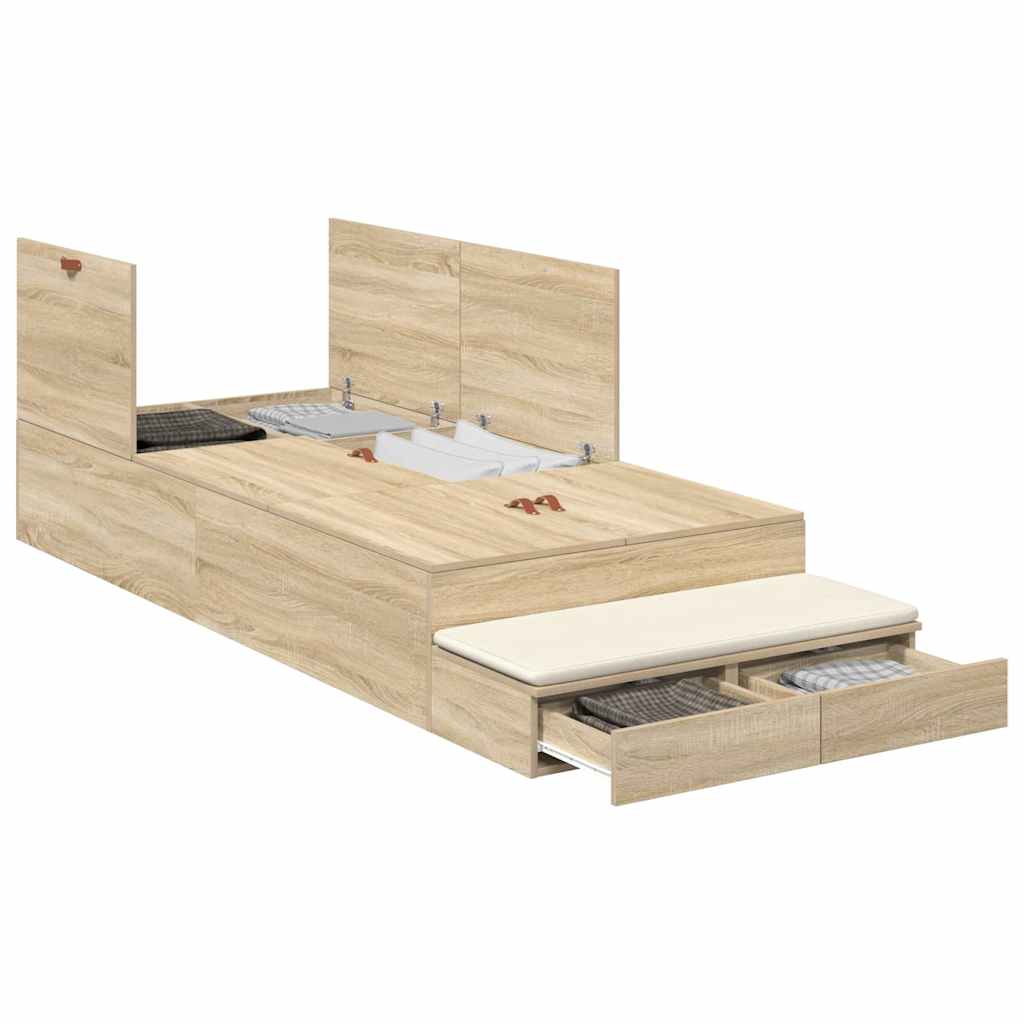 vidaXL Storage Bed Frame with Drawer Sonoma Oak 100 cm Engineered Wood 3